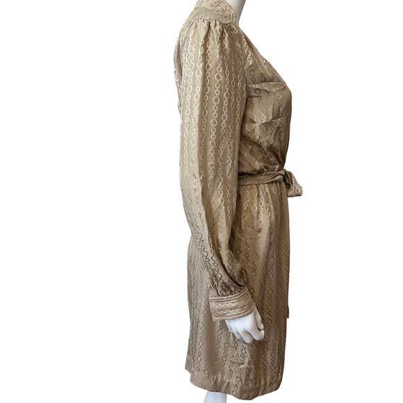 Trina Turk Champagne Silk Chain Faux Wrap Long Sleeve Dress, 0 - Picture 6 of 10